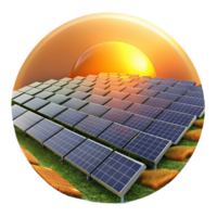 impressive modern A field of solar panels stretching towards the horizon, bathed in the warm golden light of the setting sun, in a photorealistic style exclusive png