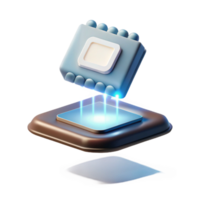 serene rustic A single, glowing microchip levitating in mid-air, lit by a focused beam of white light, in a minimalist style professional png