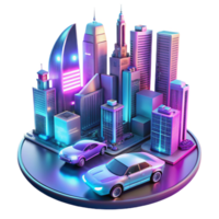 beautiful minimalist A futuristic cityscape with flying cars and holographic advertisements, illuminated by the vibrant neon lights of the city, in a cyberpunk style premium png