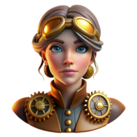 impressive rustic A portrait of a steampunk woman with intricate clockwork gears embedded in her skin, illuminated by soft amber lighting in a chiaroscuro style 4K png