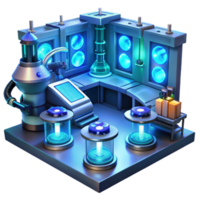 vibrant rustic A futuristic laboratory filled with glowing screens and complex equipment, illuminated by the cool blue light of technology, in a science fiction style genuine png