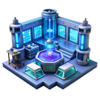 magnificent artistic A futuristic laboratory filled with glowing screens and complex equipment, illuminated by the cool blue light of technology, in a science fiction style premium png