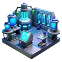 elegant modern A futuristic laboratory filled with glowing screens and complex equipment, illuminated by the cool blue light of technology, in a science fiction style detailed png