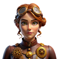 magnificent abstract A portrait of a steampunk woman with intricate clockwork gears embedded in her skin, illuminated by soft amber lighting in a chiaroscuro style high resolution png