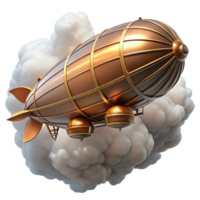 elegant creative A majestic airship crafted from polished brass and copper, floating amidst swirling clouds of steam, rendered in a detailed, photorealistic style original png