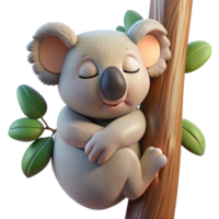beautiful abstract A sleepy koala clinging to a eucalyptus tree, bathed in warm sunlight. Photorealistic render, with soft lighting and detailed fur genuine png