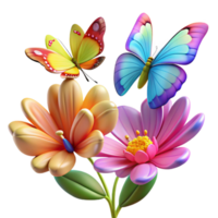 elegant abstract A group of colorful butterflies fluttering around a blooming flower. Macro photography style, with shallow depth of field and vibrant colors high resolution png
