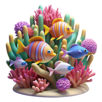 elegant minimalist A school of tropical fish swimming through a coral reef. Digital painting, with a vibrant color palette and intricate details exclusive png