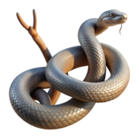 wonderful creative A slithering snake coiled around a branch, its scales glistening in the sunlight. Photorealistic render, with high contrast and sharp focus premium png