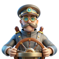 stunning traditional A steampunk airship captain at the helm of his vessel, with goggles and a determined expression, lit by bright, directional light in a realistic style detailed png