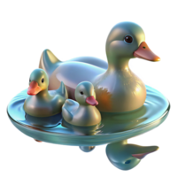 stunning minimalist A family of ducks swimming in a pond, their reflections shimmering on the water's surface. Impressionistic style, with soft focus and pastel colors professional png