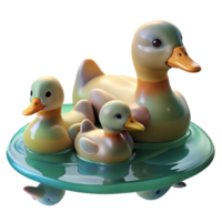 magnificent contemporary A family of ducks swimming in a pond, their reflections shimmering on the water's surface. Impressionistic style, with soft focus and pastel colors authentic png