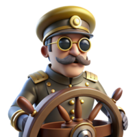 stunning artistic A steampunk airship captain at the helm of his vessel, with goggles and a determined expression, lit by bright, directional light in a realistic style original png