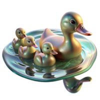 magnificent modern A family of ducks swimming in a pond, their reflections shimmering on the water's surface. Impressionistic style, with soft focus and pastel colors authentic png