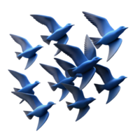 serene abstract A flock of birds flying in formation against a clear blue sky. Silhouette style, with simple shapes and bold lines 4K png