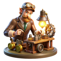 stunning artistic beautiful minimalist A Steampunk Inventor Working on a Complex authentic authentic png