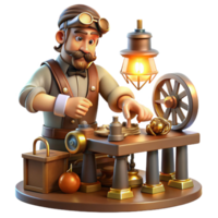 dramatic minimalist extraordinary vintage A Steampunk Inventor Working on a Complex high quality high resolution png