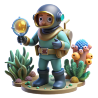 vibrant rustic magnificent vintage A Steampunk Diver Exploring a Coral Reef 4K 4K png