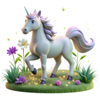 impressive modern A mystical unicorn with a glowing horn, prancing through a meadow of wildflowers, soft, magical lighting, Romantic style high resolution png