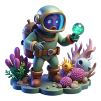 serene vintage stunning creative A Steampunk Diver Exploring a Coral Reef 4K genuine png