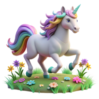serene artistic A majestic unicorn with a rainbow mane and tail, galloping across a field of wildflowers. Dreamlike, pastel lighting. Fantasy art style original png