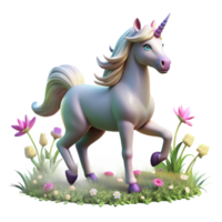 beautiful vintage A mystical unicorn with a glowing horn, prancing through a meadow of wildflowers, soft, magical lighting, Romantic style high resolution png