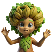 stunning classic A playful dryad with bark-like skin and leafy hair, emerging from a giant oak tree. Soft, natural lighting. Art Nouveau style high resolution png