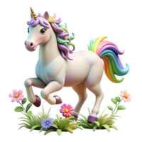 elegant artistic A majestic unicorn with a rainbow mane and tail, galloping across a field of wildflowers. Dreamlike, pastel lighting. Fantasy art style high resolution png