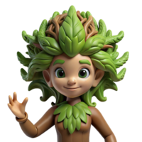 serene artistic A playful dryad with bark-like skin and leafy hair, emerging from a giant oak tree. Soft, natural lighting. Art Nouveau style detailed png