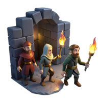serene classic A Group of Adventurers Exploring a Dark detailed png