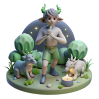 dramatic abstract A mischievous satyr playing a pan flute, surrounded by dancing nymphs in a moonlit glade. Dreamlike, ethereal style exclusive png