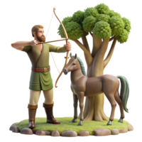 stunning contemporary A wise old centaur teaching archery to a young human, under the dappled sunlight filtering through ancient trees. Classical, realistic style original png