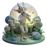 vibrant minimalist A mischievous satyr playing a pan flute, surrounded by dancing nymphs in a moonlit glade. Dreamlike, ethereal style detailed png