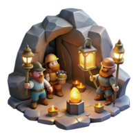 serene modern A group of adventurous dwarves mining for gems in a dimly lit cavern, illuminated by the glow of their lanterns. Dungeons and Dragons style professional png