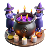wonderful rustic A coven of witches brewing a potion in a cauldron, surrounded by arcane symbols and flickering candlelight. Witchcraft fantasy style 4K png