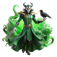 magnificent rustic A cunning Loki shapeshifting into a raven, surrounded by swirling emerald green smoke. Norse mythology, dark fantasy style high resolution png