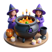 beautiful traditional A coven of witches brewing a potion in a cauldron, surrounded by arcane symbols and flickering candlelight. Witchcraft fantasy style professional png