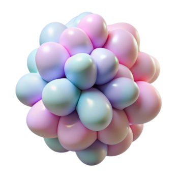 heiter abstrakt ein Cluster von amorph, blobartig Formen, im Pastell- Farbtöne, mit ein weich, diffus Beleuchtung, gerendert im ein spielerisch, karikaturistisch Stil 4k png