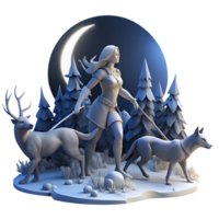 serene creative magnificent contemporary A Skilled Artemis Hunting in a Moonlit premium 4K png