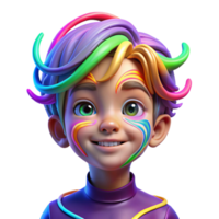 stunning rustic Portrait of a child with vibrant face paint swirling in abstract patterns, lit by colorful neon lights, pop art style professional png