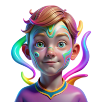 serene minimalist Portrait of a child with vibrant face paint swirling in abstract patterns, lit by colorful neon lights, pop art style genuine png