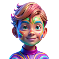 stunning modern Portrait of a child with vibrant face paint swirling in abstract patterns, lit by colorful neon lights, pop art style exclusive png