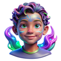 impressive creative Portrait of a child with vibrant face paint swirling in abstract patterns, lit by colorful neon lights, pop art style high quality png