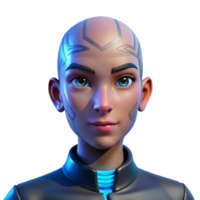 beautiful contemporary Portrait of a nonbinary person with shaved head and intricate facial tattoos, lit by a cool, blue side light, cyberpunk style premium png
