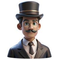 impressive rustic Portrait of a man with a stern expression, wearing a monocle and top hat, lit by dramatic chiaroscuro, Victorian era style authentic png
