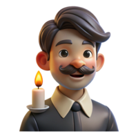extraordinary classic Portrait of a man with a handlebar mustache and a mischievous grin, lit by a single candle, vintage photography style authentic png