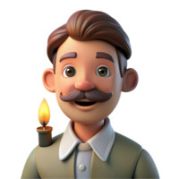 serene vintage Portrait of a man with a handlebar mustache and a mischievous grin, lit by a single candle, vintage photography style genuine png