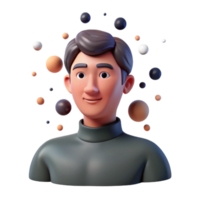 impressive abstract Portrait of a man with a contemplative expression, surrounded by floating particles, surrealist style exclusive png