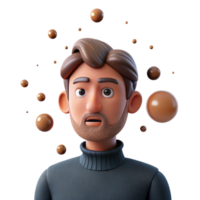 wonderful contemporary Portrait of a man with a contemplative expression, surrounded by floating particles, surrealist style high resolution png