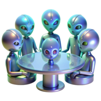 impressive artistic A group of alien diplomats, with iridescent scales and multifaceted eyes, gathered around a holographic table, soft ambient lighting, realistic style detailed png